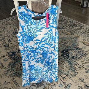 Lilly Pulitzer White Dress with Vibrant Blue Tropical Print